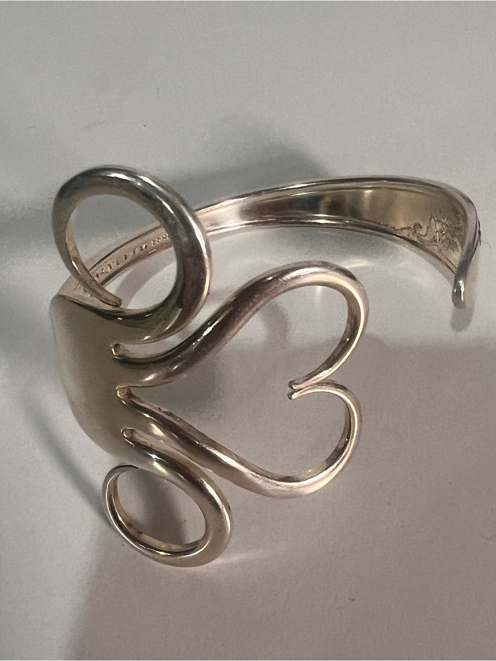 Tudor Polished Silver Open Heart Cuff Bracelet